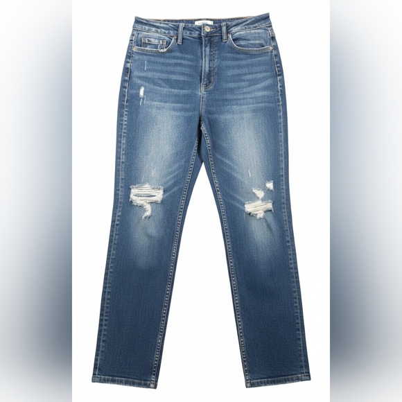 Flying Monkey Denim - Flying Monkey High‎ Rise Distressed Straight Leg Jeans Size 26 Medium Wash